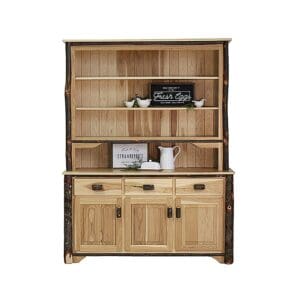 Hickory lodge three door open hutch for displaying dining essentials