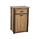 Hickory lodge pull out trash bin cabinet with drawer