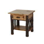 Hickory lodge end table with storage drawer