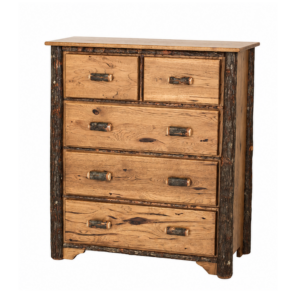 Hickory lodge chest of drawers with five main drawers and two small top drawers