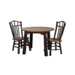 Round hickory lodge dining table with rustic finish