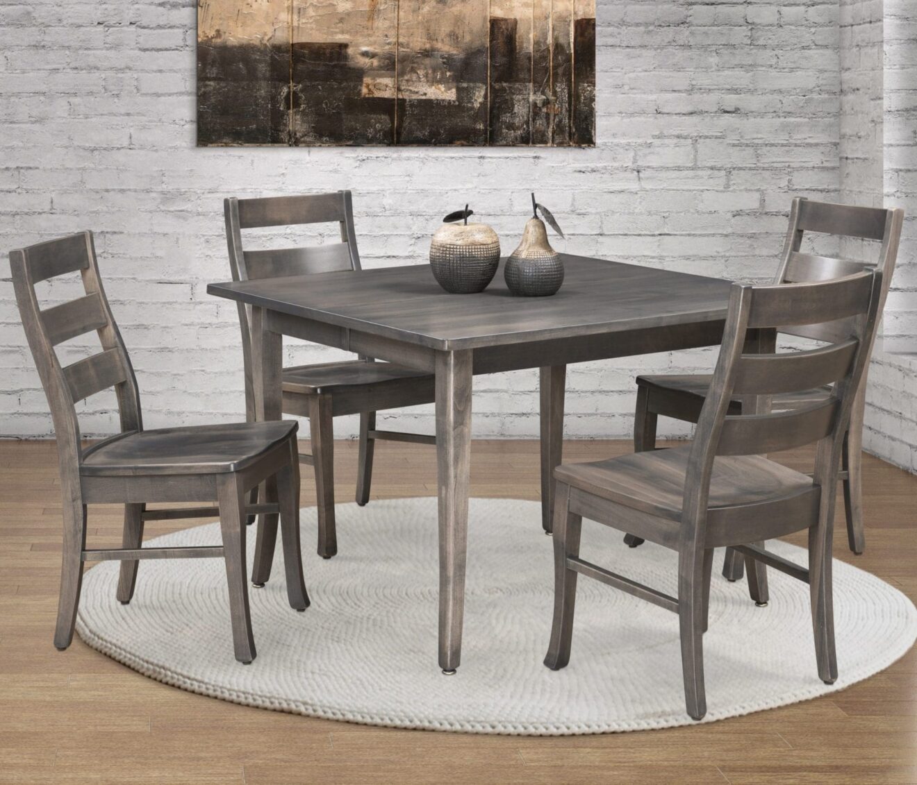 small space dining scene with leg table and ladder back chairs