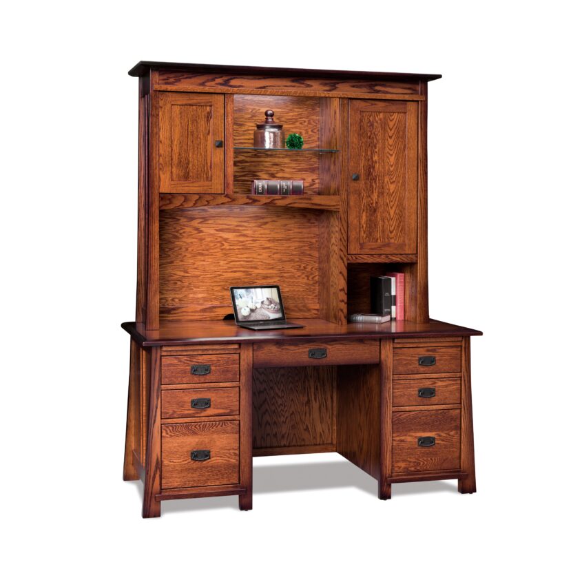 Grant Double Pedestal Desk with Hutch Top