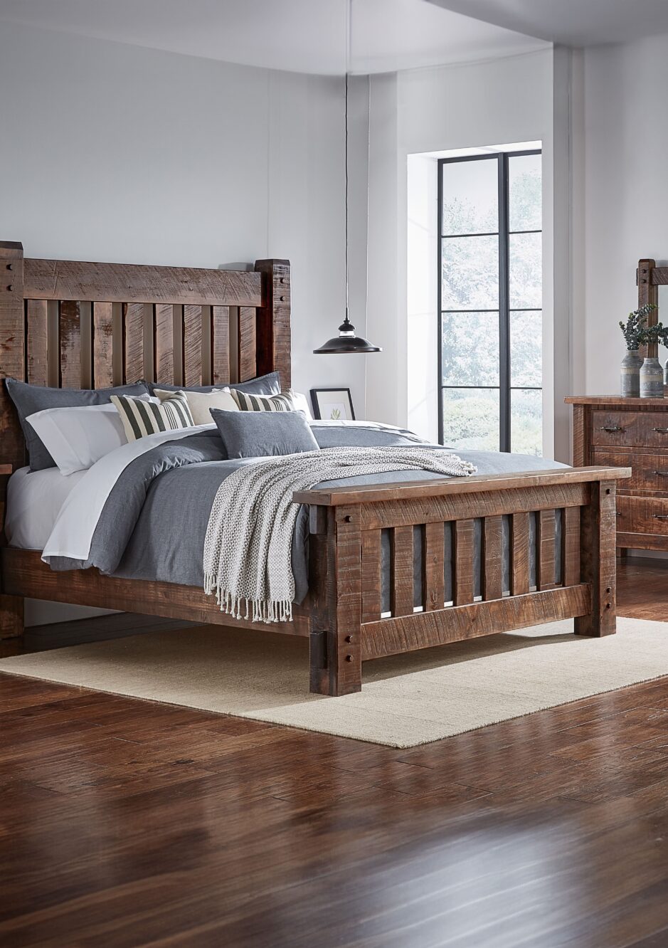 Houston Room Collection with a rough sawn hardwood bed, dresser, and nightstand.