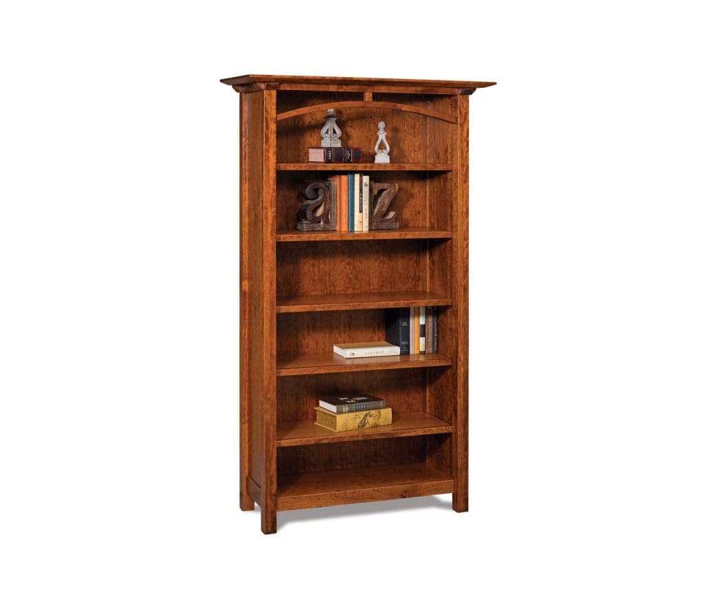 artesa bookcase with books and sculptures on the shelves