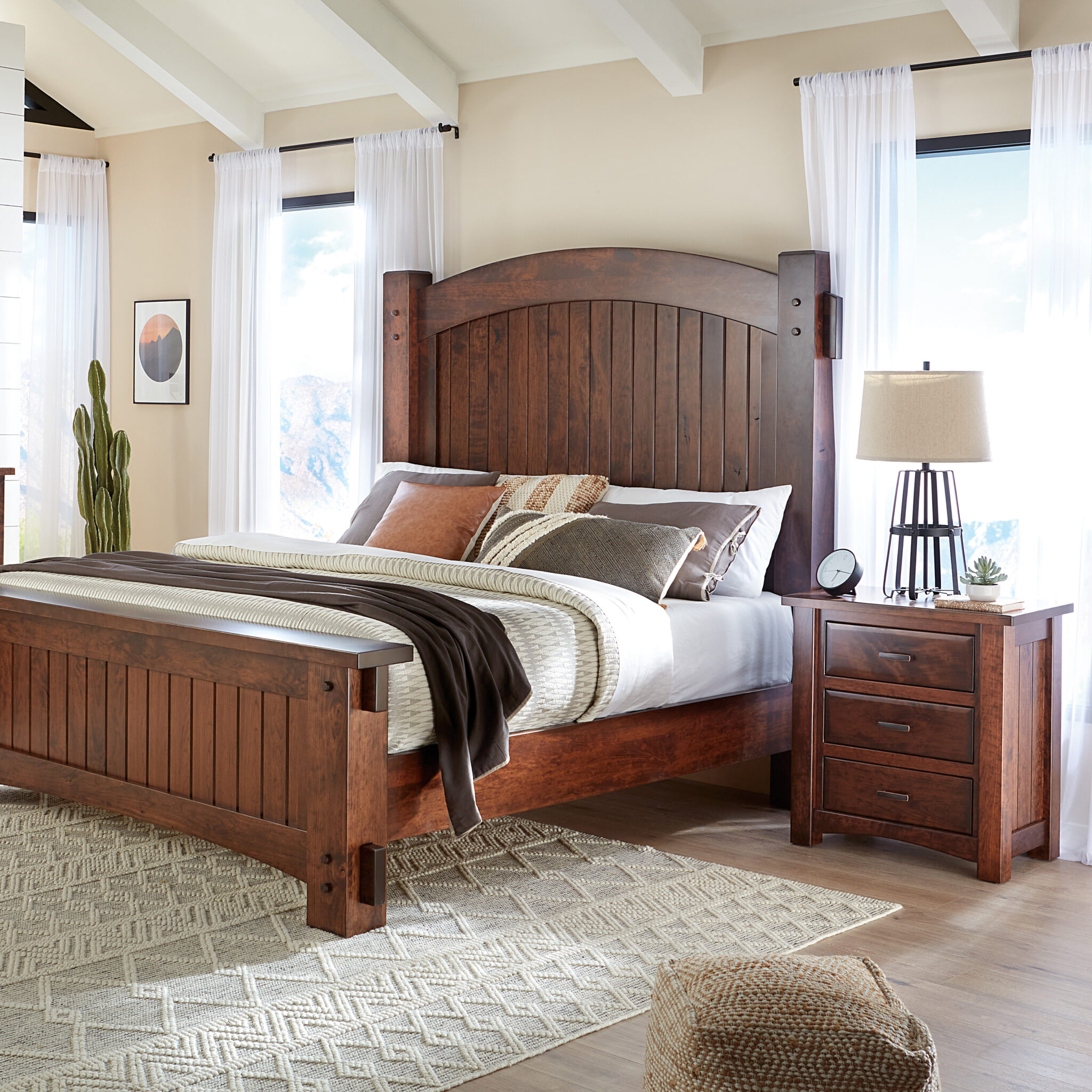 Dark Stained Cherry Bed and Nightstand