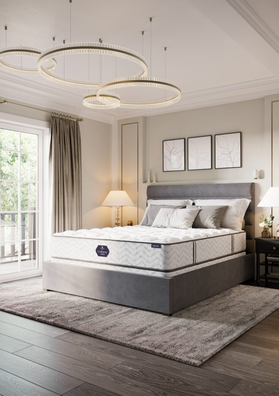 Conforma Latex mattress displayed in a styled Lancaster, PA bedroom