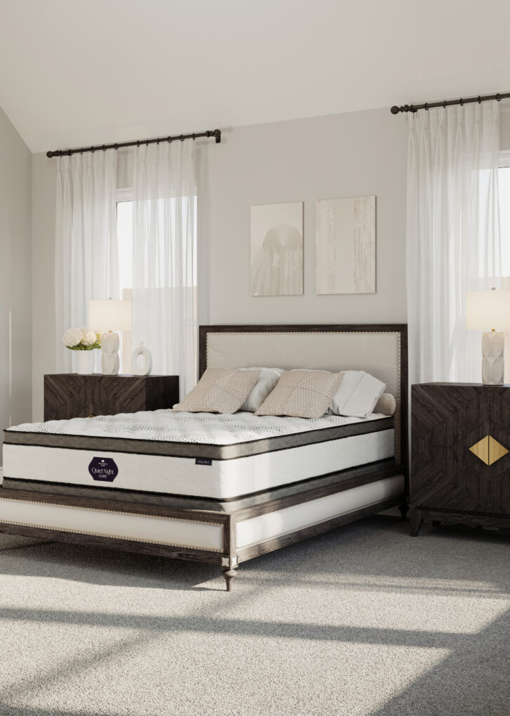 Quiet Night Luxe mattress displayed in a styled Lancaster, PA bedroom