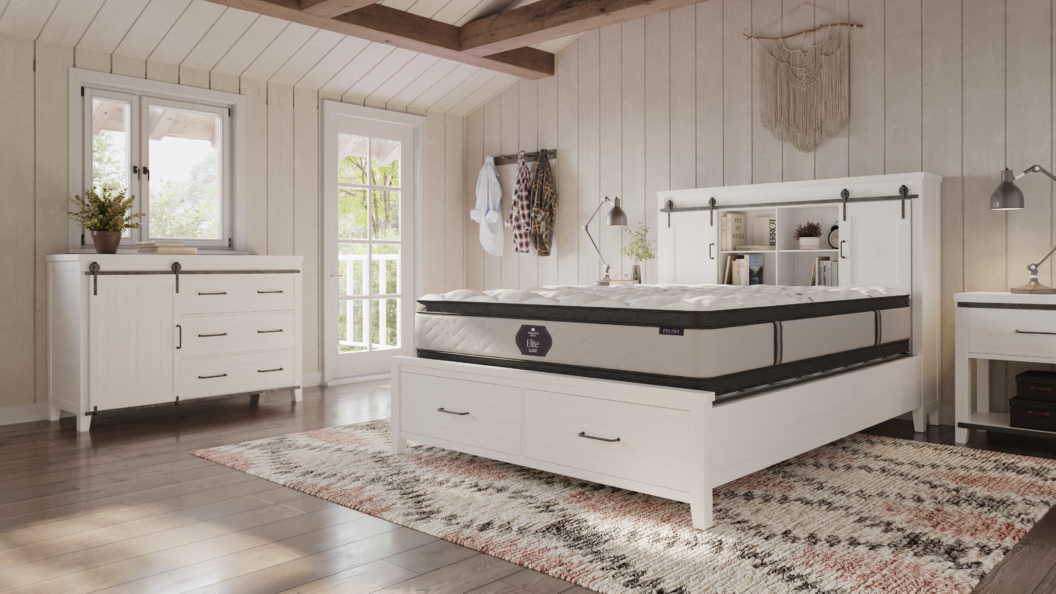 Elite Luxe mattress on bed frame, King's Impressions Lancaster PA