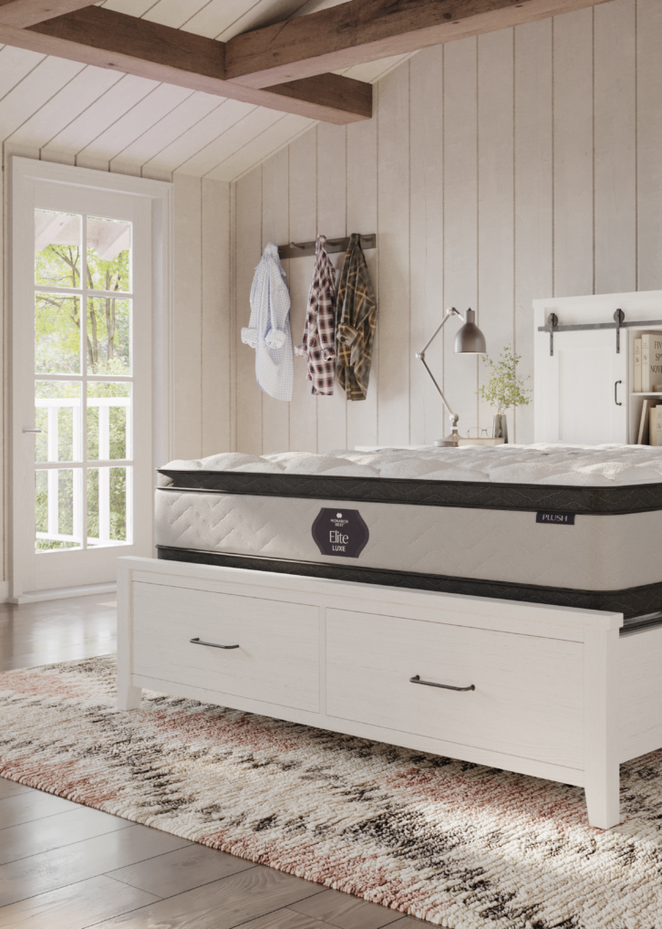 Elite Luxe mattress on bed frame, King's Impressions Lancaster PA
