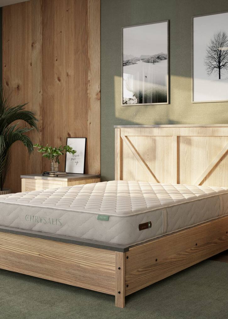 Chrysalis organic mattress displayed in a styled Lancaster, PA bedroom