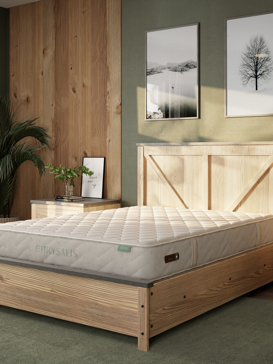 Chrysalis organic mattress displayed in a styled Lancaster, PA bedroom