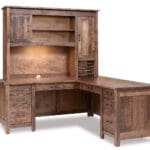 Houston corner L desk with hutch in rough-sawn hardwood, King's Impressions Lancaster PA