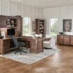 Houston corner desk with hutch styled in a home office, King's Impressions Lancaster PA