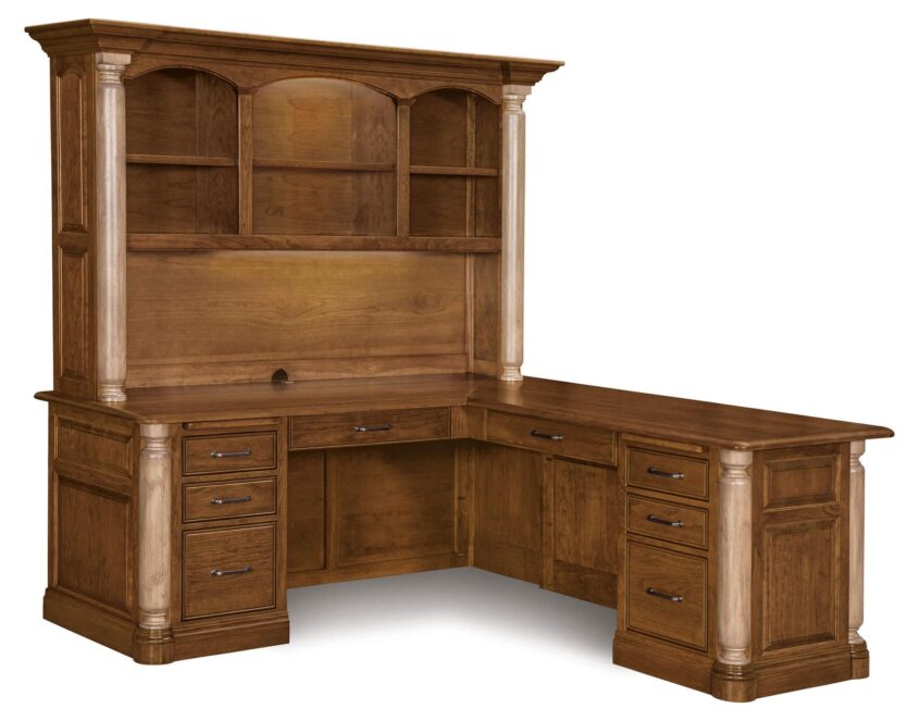 London Corner L Desk with Hutch Top