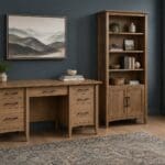 Atlantic double pedestal desk styled in a home office, King's Impressions Lancaster PA