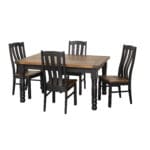 J231R rough sawn dining table styled in a dining room with chairs
