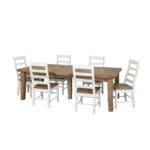 J421R rough sawn extension table styled in a dining room with chairs