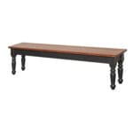 rough sawn bench with turned legs in black and cherry